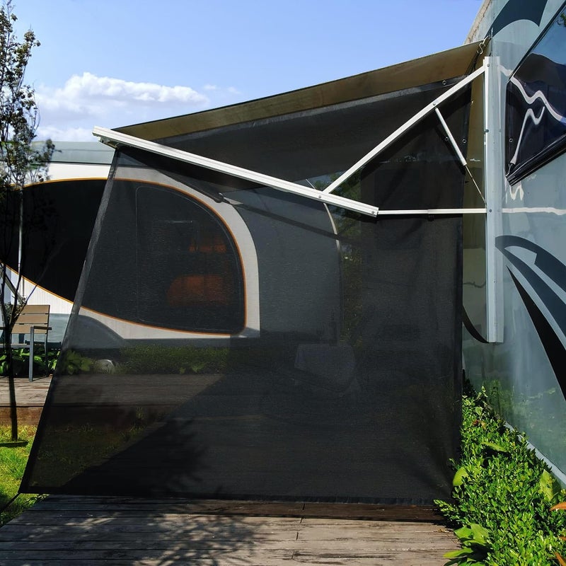 SHADEPLUS RV Awning Side Shade 9'X7',Black Mesh RV Awning Sun Shade Screen,Universal Trailer Sunshade Screen with Complete Kits,Improves Shadow and Privacy. - Image 1